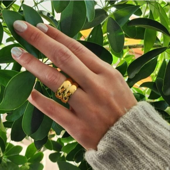 Size 7 Gold Plated Stainless Steel Wide Double Band Chunky Ring - Picture 4 of 15